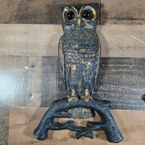 Vintage MCM Cast Aluminum Owl Set with Glass Eyes - Picture 2 of 9